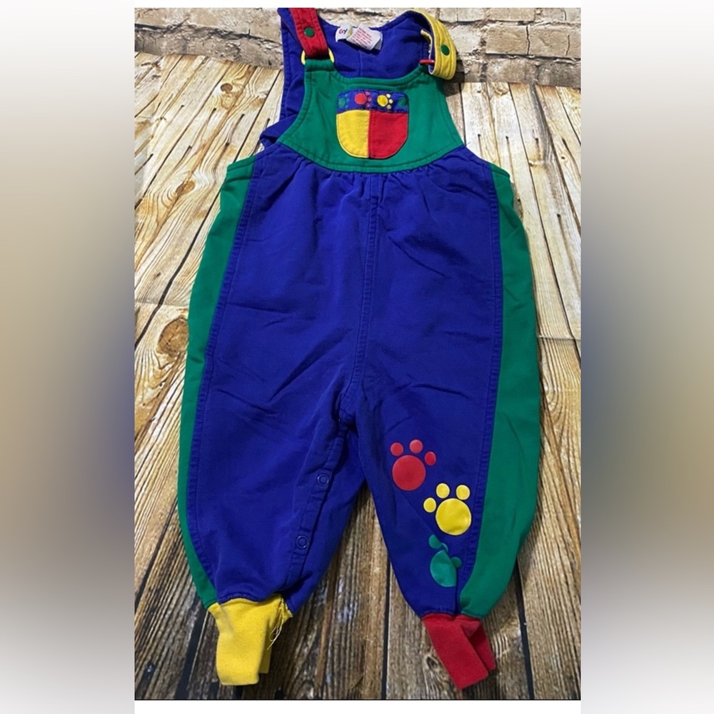 Vintage Gymboree Blue 🐾 Green Paw Print Cotton overalls